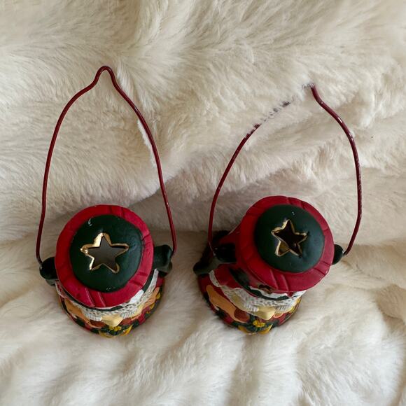 2 Ceramic Santa Head Votive Candle Holder Lanterns Handle Christmas Tea Light - Picture 4 of 11